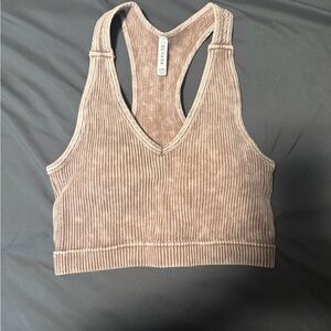 Zenana Outfitters Ribbed Racerback Tank Top in Taupe